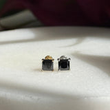 Black Onyx Princess Cut Flat Back Stud Earrings in Solid 14k White Gold