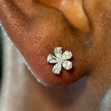 Blooming Flower Flat Back Stud Earrings in Solid 14k White Gold