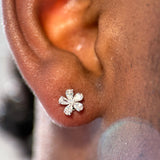 Blooming Flower Flat Back Stud Earrings in Solid 14k White Gold
