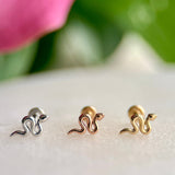 Snake Flat Back Stud Earrings in Solid 14k Yellow Gold