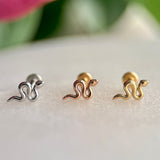 Snake Flat Back Stud Earrings in Solid 14k Yellow Gold