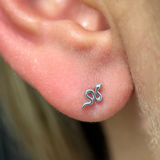 Snake Flat Back Stud Earrings in Solid 14k White Gold