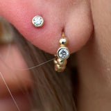 Floating Round Diamond Flat Back Stud Earrings Invisibly Set in Solid 14k Yellow Gold
