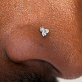 Diamond Trinity Cluster Flat Back Stud Earrings in Solid 14k White Gold