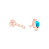 Round Turquoise Cabochon Flat Back Stud Earrings in Braided Bezel Set in Solid 14k Rose Gold