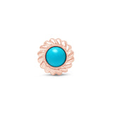 Round Turquoise Cabochon Flat Back Stud Earrings in Braided Bezel Set in Solid 14k Rose Gold