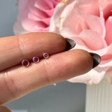 Round Pink Ruby Flat Back Stud Earrings Bezel Set in Solid 14k Yellow Gold