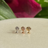 Diamond Heart Cupid's Arrow Flat Back Stud Earrings in Solid 14k White Gold