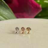 Cupid's Arrow Diamond Studded Flat Back Stud Earrings in Solid 14k Rose Gold
