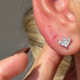 Marquise Gemstone Lotus Flat Back Stud Earrings in Solid 14k White Gold