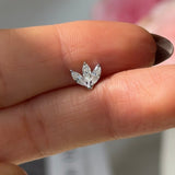 Marquise Gemstone Lotus Flat Back Stud Earrings in Solid 14k White Gold