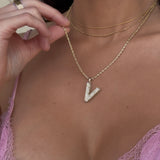 Radiant-Cut Initial Pendant in Solid 10k Yellow Gold - V