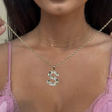 Radiant-Cut Initial Pendant in Solid 10k Yellow Gold - S
