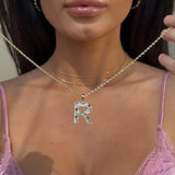 Radiant-Cut Initial Pendant in Solid 10k Yellow Gold - R