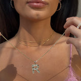 Radiant-Cut Initial Pendant in Solid 10k Yellow Gold - R
