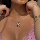 Radiant-Cut Initial Pendant in Solid 10k Yellow Gold - R