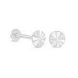 Diamond Cut Solid 14k White Gold Disc Flat Back Stud Earrings