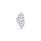 Beaded Marquise Flat Back Stud Earring in Solid 14k White Gold