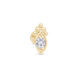 Beaded Marquise Gold Flat Back Stud Earring in Solid 14k Yellow Gold