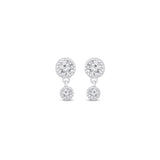 Double Diamond Drop Flat Back Stud Earrings in Solid 14k White Gold