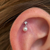 Diamond And Pearl Drop Flat Back Stud Earrings in Solid 14k Yellow Gold