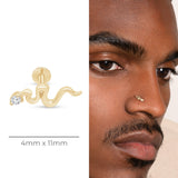 Gemstone Snake Flat Back Stud Earrings in Solid 14k Yellow Gold