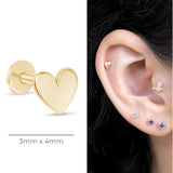 Gold Heart Flat Back Stud Earring
