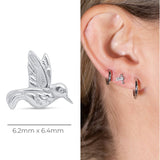 Hummingbird Flat Back Stud Earrings in Solid 14k White Gold