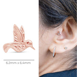 Hummingbird Flat Back Stud Earrings in Solid 14k Rose Gold