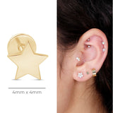 Gold Star Flat Back Stud Earrings in Solid 14k Yellow Gold
