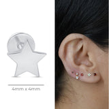 Star Flat Back Stud Earrings in Solid 14k White Gold