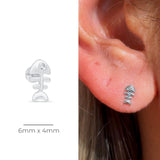 Fishbone Flat Back Stud Earrings in Solid 14k White Gold