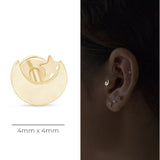 Crescent Moon and Star Flat Back Stud Earrings in Solid 14k Yellow Gold