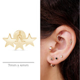 Three Star Flat Back Stud Earrings in Solid 14k Yellow Gold