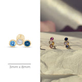 Triple Topaz Flat Back Stud Earrings Milgrain Set in Solid 14k Yellow Gold
