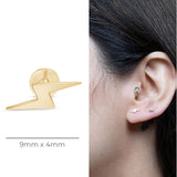 Lightning Bolt Flat Back Stud Earrings in Solid 14k Yellow Gold