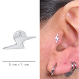 Lightning Bolt Flat Back Stud Earrings in Solid 14k White Gold