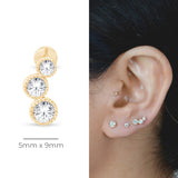 Graduated Gemtone Flat Back Stud Earrings Milgrain Set in Solid 14k Yellow Gold