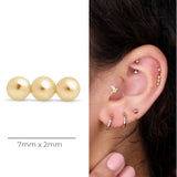 Three Bead Bar Flat Back Stud Earrings in Solid 14k Yellow Gold