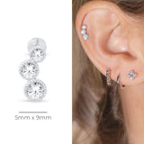 Graduated Gemstone Flat Back Stud Earrings Milgrain Set in Solid 14k White Gold