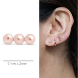 Three Bead Bar Flat Back Stud Earrings in Solid 14k Rose Gold