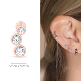 Graduated Gemstone Flat Back Stud Earrings Milgrain Set in Solid 14k Rose Gold