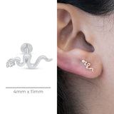 Snake Flat Back Stud Earrings with Stone in Solid 14k White Gold