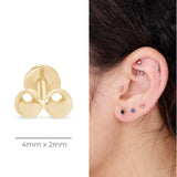Double Ball Flat Back Stud Earrings in Solid 14k Yellow Gold