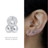 Trinity Beaded Cluster Flat Back Stud Earrings in Solid 14k White Gold
