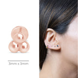 Trinity Beaded Cluster Flat Back Stud Earrings in Solid 14k Rose Gold