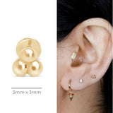 Trinity Beaded Cluster Flat Back Stud Earrings in Solid 14k Yellow Gold