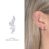 Marquise Wing Ear Climber Flat Back Stud Earrings in Solid 14k White Gold