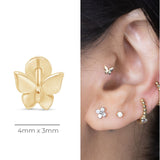 Butterfly Flat Back Stud Earrings in Solid 14k Yellow Gold