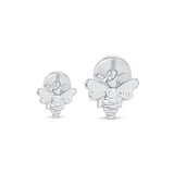 Minimalist Bee Flat Back Stud Earrings in Solid 14k White Gold